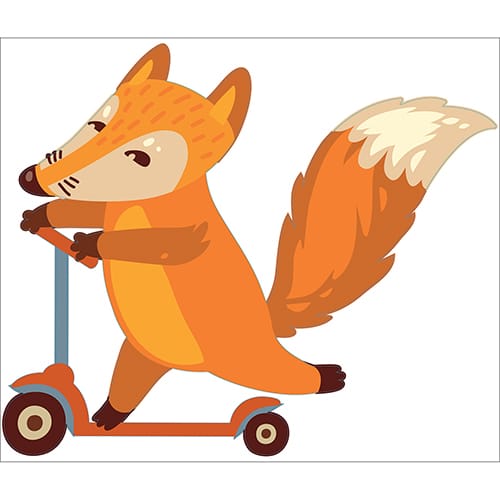 Sticker pour enfant avec un renard sur une trottinette enfants