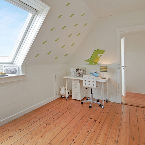 Mosaïque de Stickers muraux Dinosaure mis en ambiance dans un bureau pour enfant