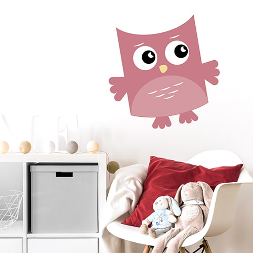 Sticker adhésif Hibou Rose pour enfants collé au mure d'une pièce à vivre