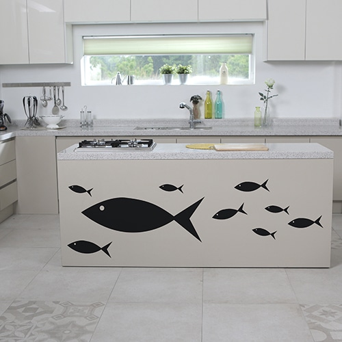 Stickers poissons noirs frise pour cuisine