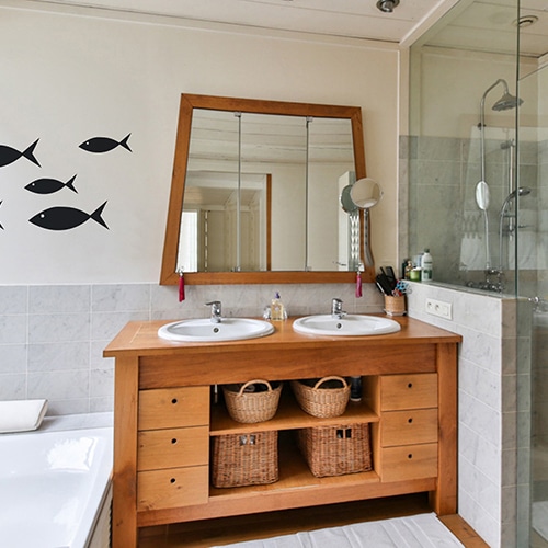 Stickers muraux frise pour salle de bain poissons noirs pour enfants !