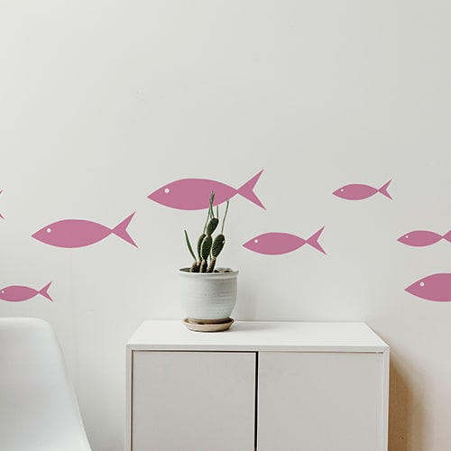 Stickers poissons roses frise pour salon