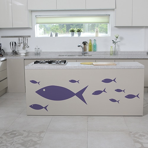 Sticker mural pour cuisine poissons violets pour enfants !