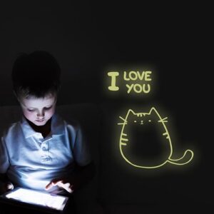 Stickers autocollant phosphorescent "I love You" Chat sur mur noir