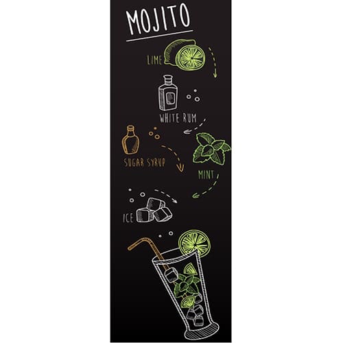 Stickers adhésifs décoratif Recette du Mojito pour frigo style dessin à la craie en vert, orange et blanc