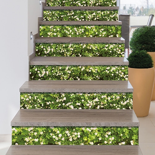 Sticker déco mur végétal de fleurs pour contremarches Sticker autocollant déco mur végétal de fleurs pour contremarches