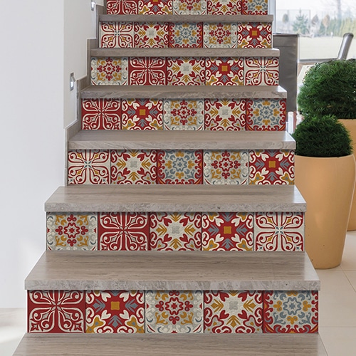 Sticker autocollant motif Renaissance multicolor imitation ciment pour contremarches