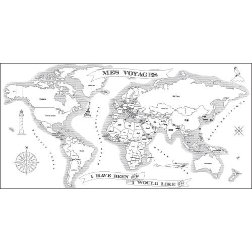 Sticker mural carte du monde à colorier Sticker décoratif adhésif carte du monde à colorier
