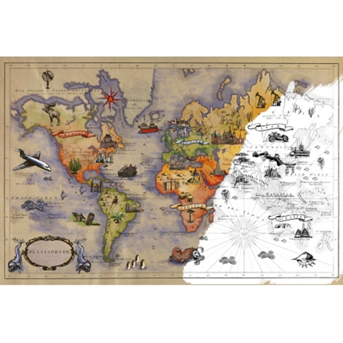 Sticker mural carte du monde rétro à colorier Sticker autocollant carte du monde vintage a colorier, partiellement coloré
