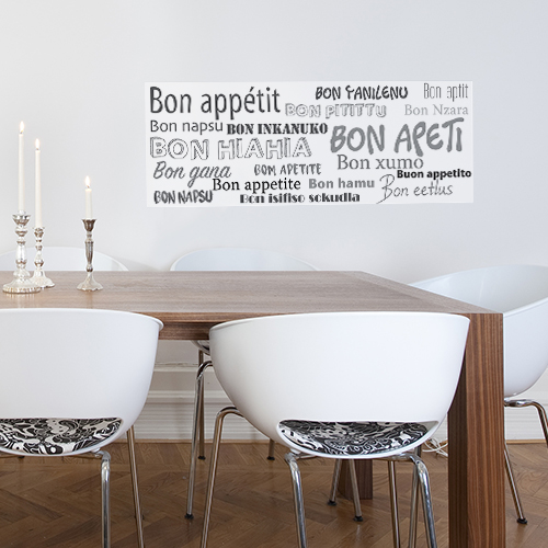 Mur de salle à manger ornée d'un sticker mural Bon Appétit en plusieurs langues