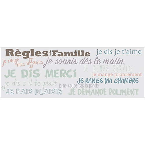 Sticker adhésif mural citation règles de la famille