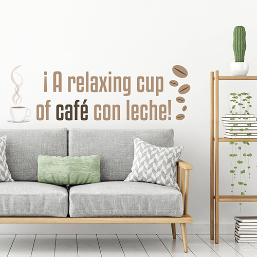 Sticker bi colore A Relaxing Cup collé au dessus d'un canapé mural