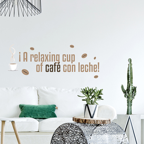 Sticker déco mural citation A Relaxing cup dans un salon élégant