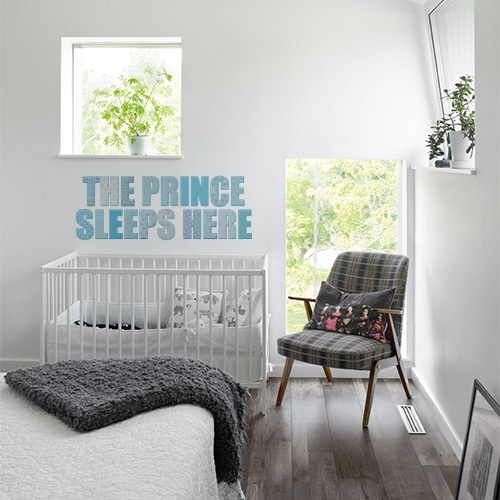 Sticker chambre de bébé gris et bleu The prince sleeps