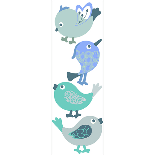 Sticker déco chambre d'enfant oiseaux poétiques gris et bleu