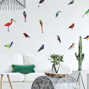 Oiseaux exotiques adhésifs effet origami comme des pliages en trompe-l'oeil pour personnaliser un mur, un placard ou un meuble.