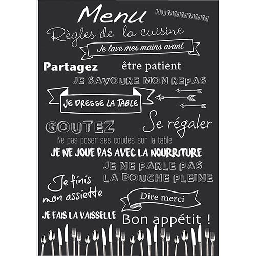 Sticker adhésif règles de la cuisine menu déco murale