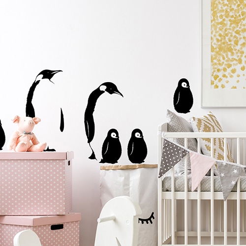 Sticker autocollant Antarctique dans une chambre de bébé avec pingouins noir et blanc