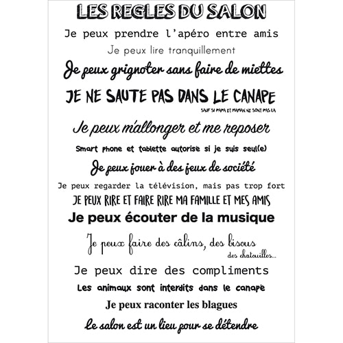 Sticker planche noir et blanc règles du salon