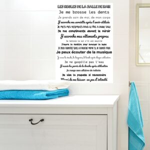 Sticker planche règle de la SDB au dessus d'une table déco pour la salle de bain