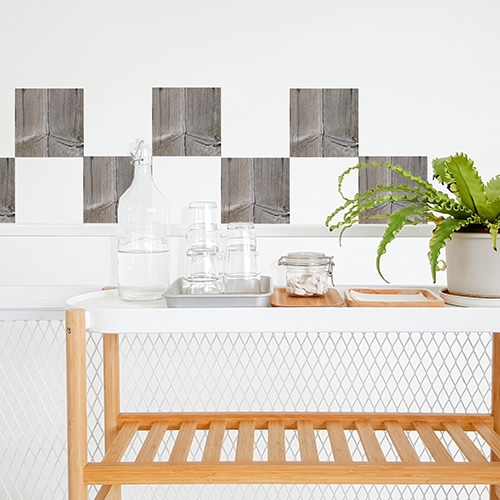 Autocollant imitation planche de bois pour décoration de carrelage blanc pour salle à manger