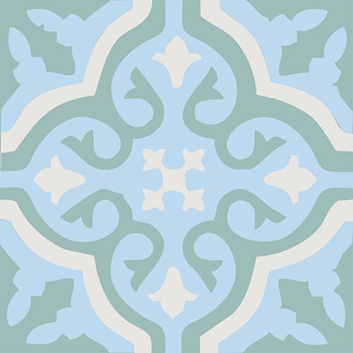 Sticker ciment fleur bleu, vert et beige pour carrelage