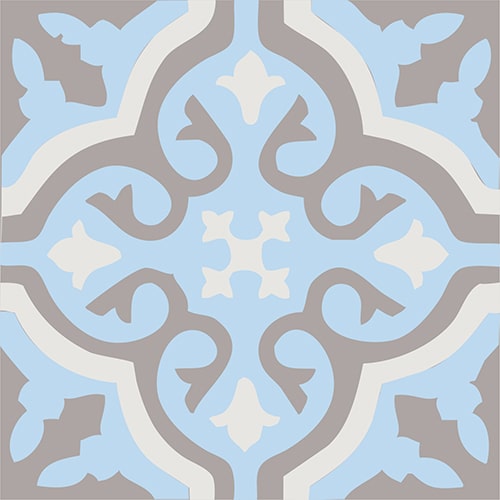 Sticker ciment fleur bleu, marron et beige pour carrelage