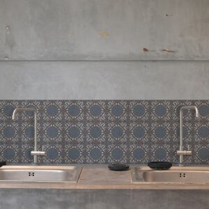 Adhésif décoration carrelage béton gris ciment grece marron, bleu et blanc pour cuisine
