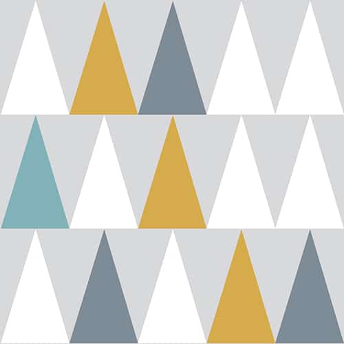 Sticker adhésif scandinave lichen triangles blanc, bleu, jaune et gris pour déco de carrelage