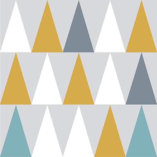 Sticker autocollant scandinave lichen triangles jaune, blanc, bleu et gris pour déco de carrelage