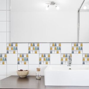 Autocollant décoration scandinave lichen triangles de couleurs pour carrelage blanc de salle de bain