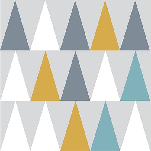 Sticker scandinave lichen triangles de couleurs jaune, blanc, gris et bleu pour décoration de carrelage