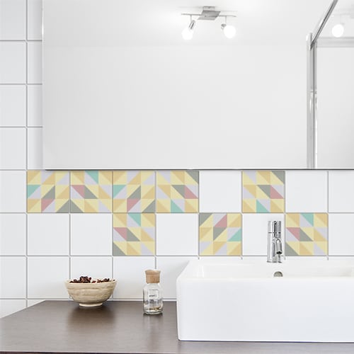 Autocollant déco carrelage blanc effet scandinave pastel pour salle de bain