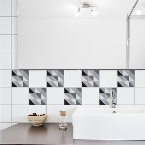 Stickers autocollant scandinave noir et blanc pour déco carrelage blanc de salle de bain