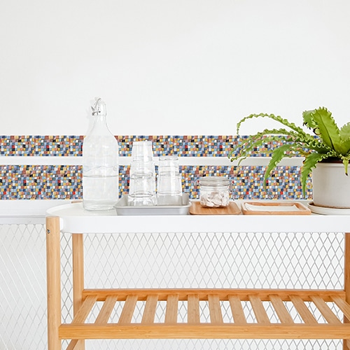 Autocollant effet mosaique décoration pour carrelage blanc de salle à manger