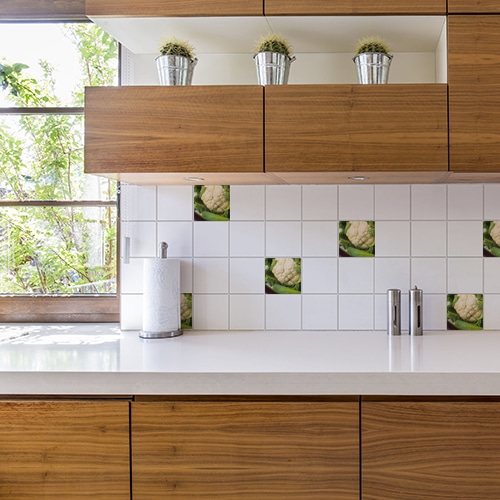 Adhésif décoration Légumes verts pour carrelage blanc de cuisine en bois