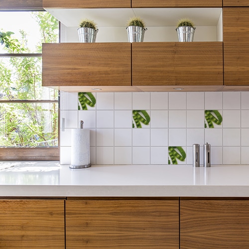 Autocollant Légumes verts décoration d'intérieur pour carrelage blanc de cuisine en bois