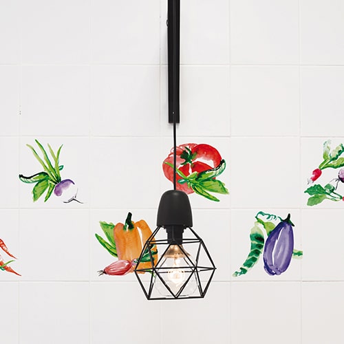 Autocollant déco Aquarelle légumes pour carrelage blanc de cuisine