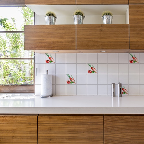 Adhésif décoration d'intérieur Aquarelle pour carrelage blanc de cuisine en bois