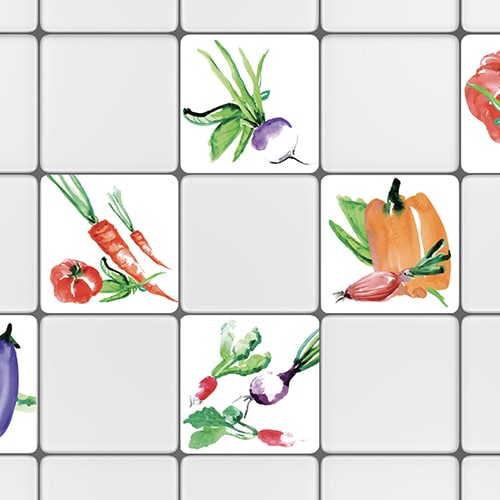 Stickers adhésif déco pour carrelage blanc Aquarelle de cuisine