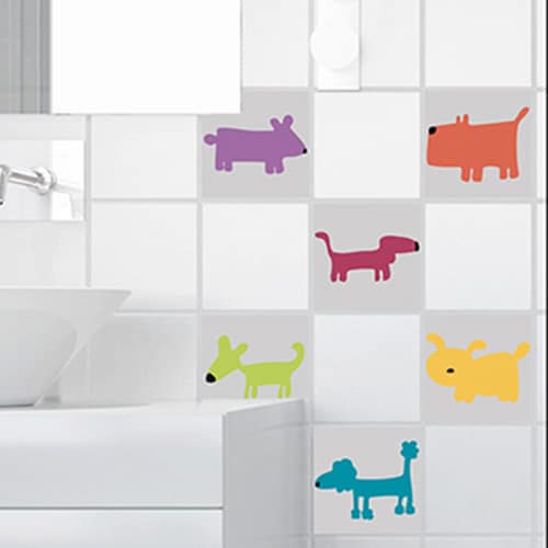 Stickers autocollant jaune Funny dogs pour décoration carrelage de salle de bain