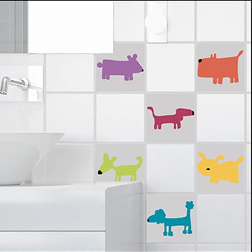 Adhésif orange décoration d'intérieur pour carrelage Funny Dogs pour salle de bain