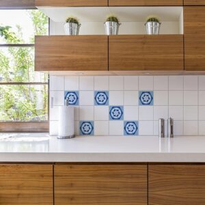 Autocollant décoration d'intérieur Neige bleu pour carrelage blanc de cuisine en bois