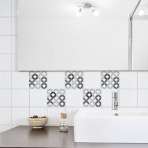 Adhésif céramique noir et blanc pour déco carrelage blanc de salle de bain moderne