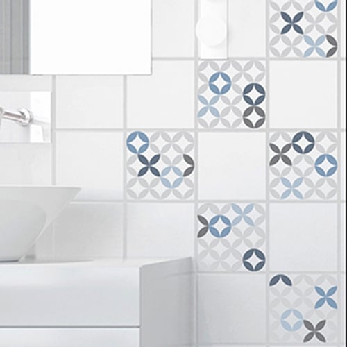 Adhésif déco carrelage céramique bleu pour salle de bain moderne