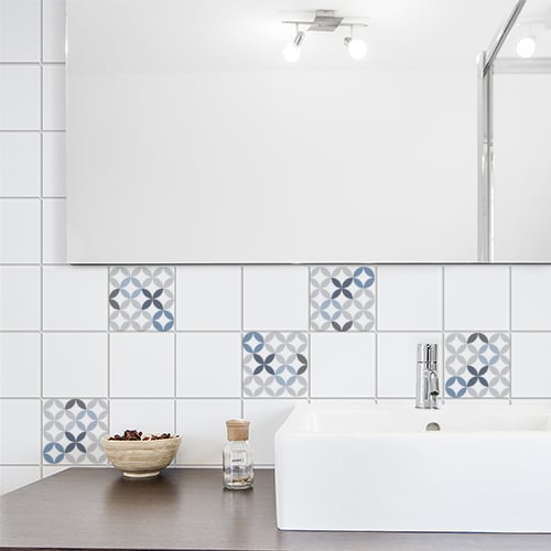 Autocollant céramique bleu pour déco carrelage de salle de bain moderne