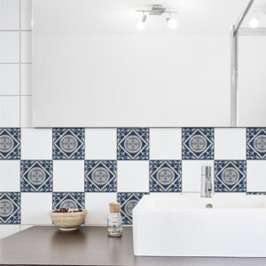 Autocollant bleu et beige tomar pour déco de carrelage de salle de bain