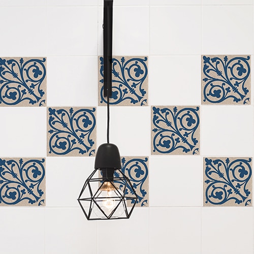 Autocollant déco Antico Baixa bleu, marron et beige pour carrelage de salle de bain moderne