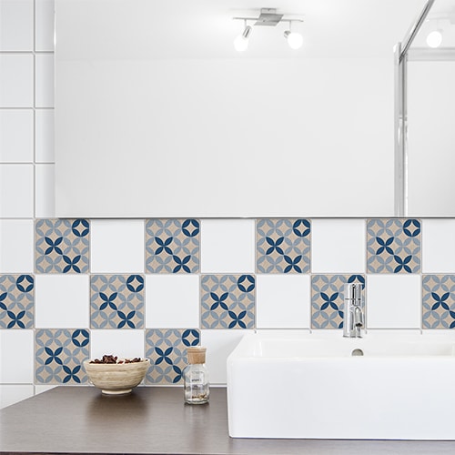 Adhésif Elvas bleu et gris pour carrelage blanc déco d'intérieur de salle de bain