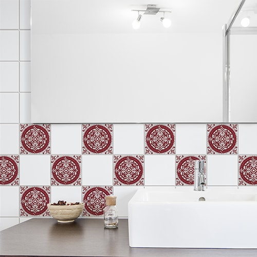 Adhésif déco marron et vert Evora pour carrelage blanc de salle de bain moderne